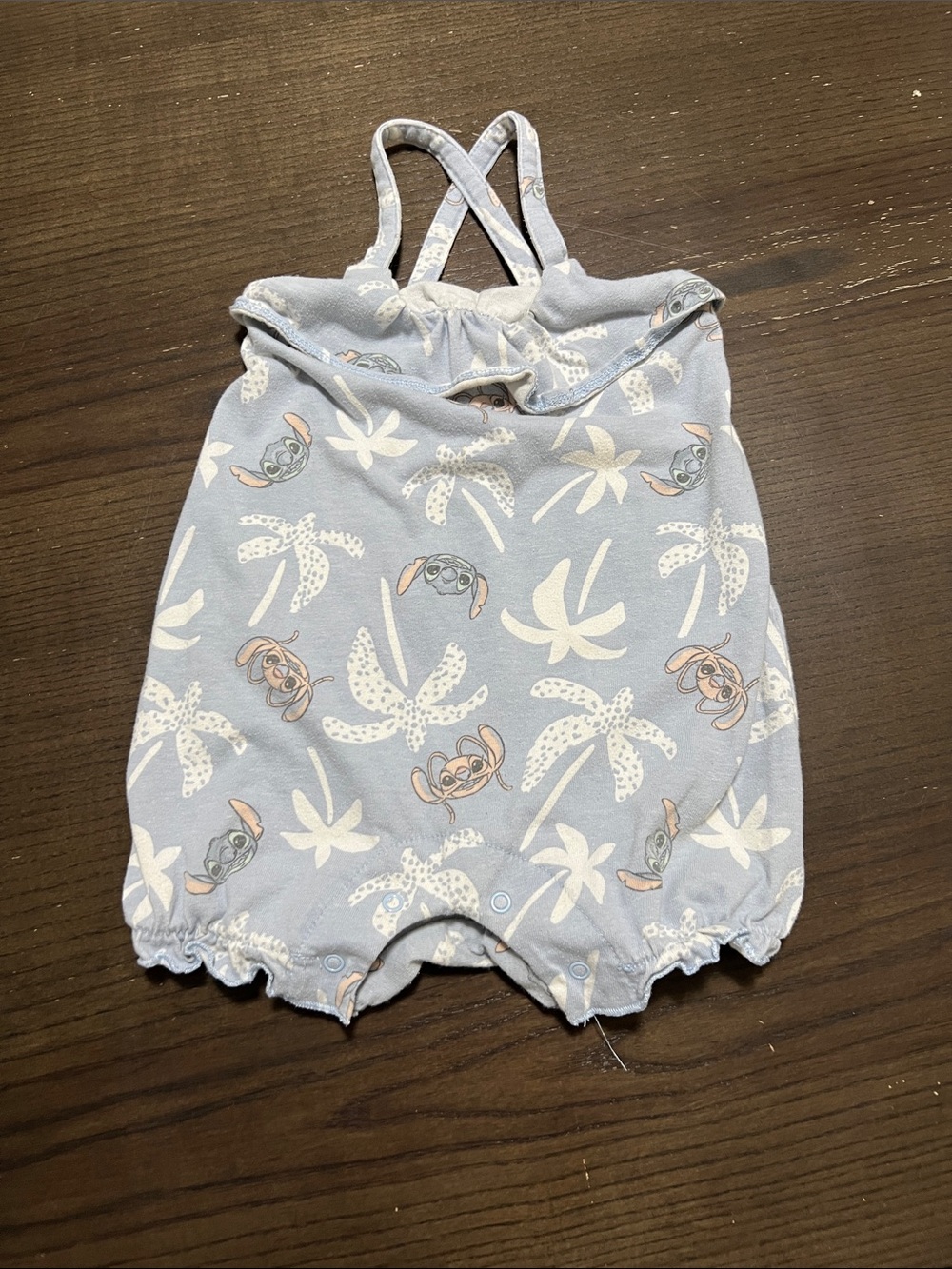 Baby Girls Blue Palm-Print One-Piece Romper